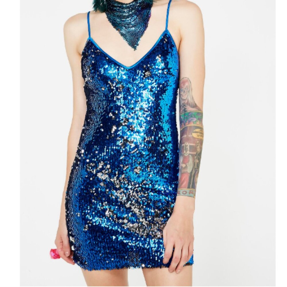 Glitterazzi Sequin Mini Dress in Vibrant Navy Blue